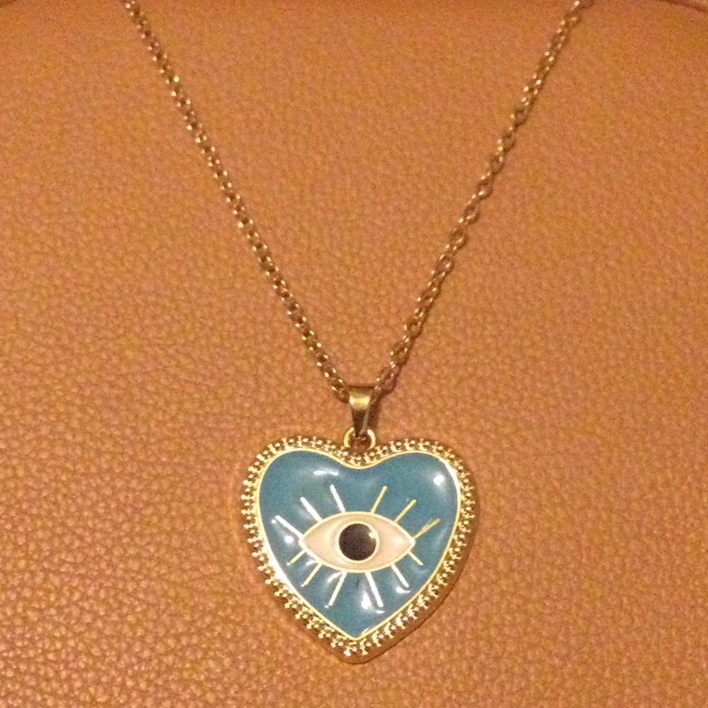 NEW Blue Evil Eye Heart Pendant Necklace